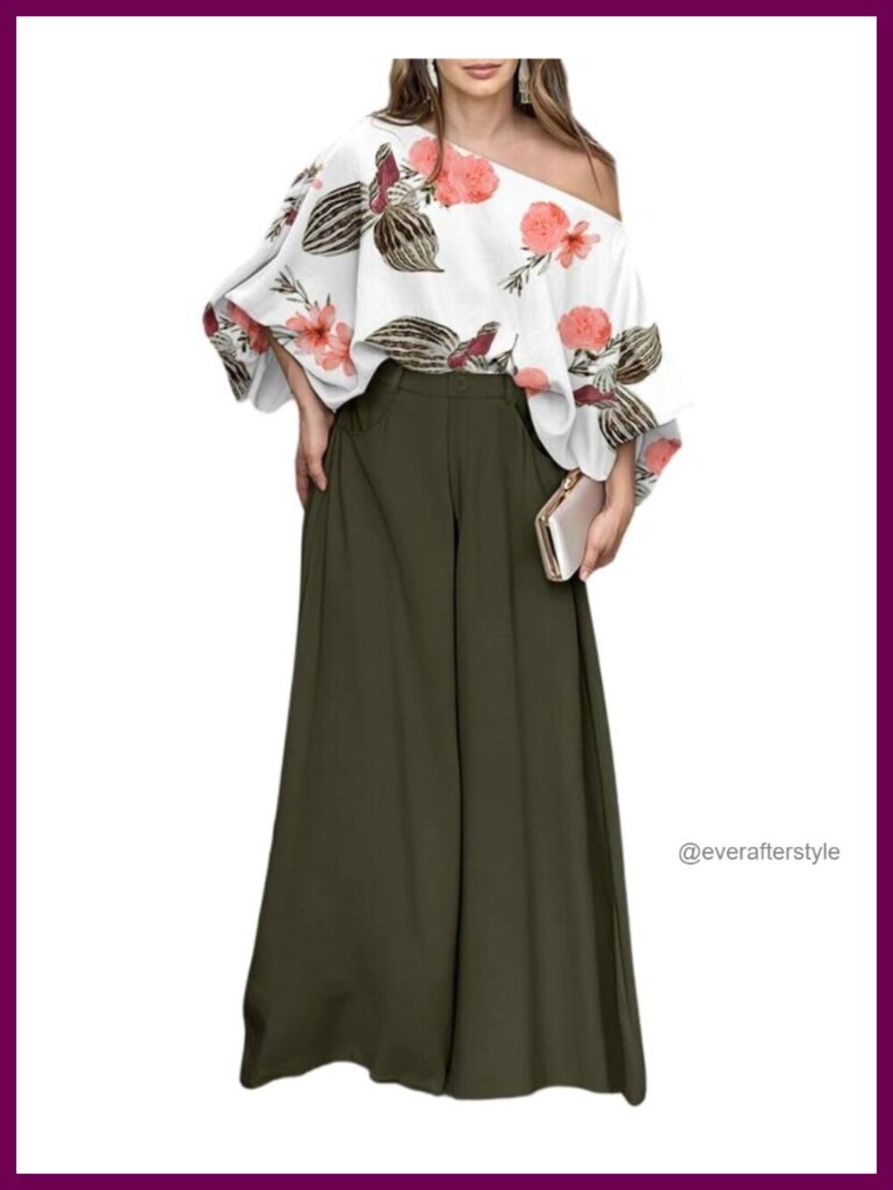 Off Shoulder 2 Piece Set Lantern Sleeve Wide Leg Pants Summer Outfit